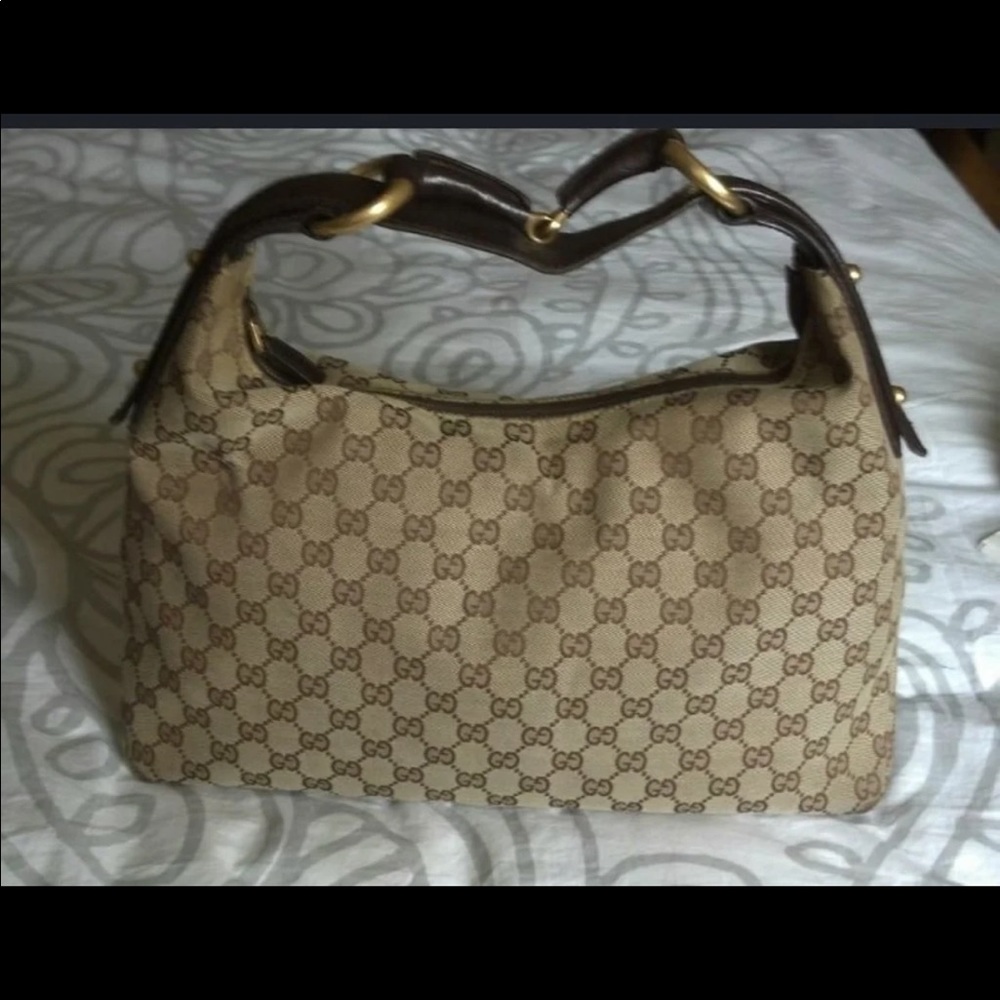 Pre-owned Gucci Jacquard Horsebit Hobo Medium Size